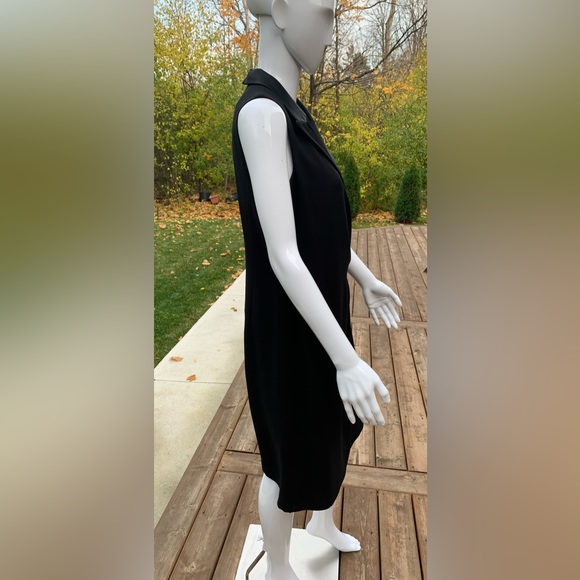 Gorgeous mini black tuxedo style prom party dress black satin double collar US12 - Picture 9 of 10